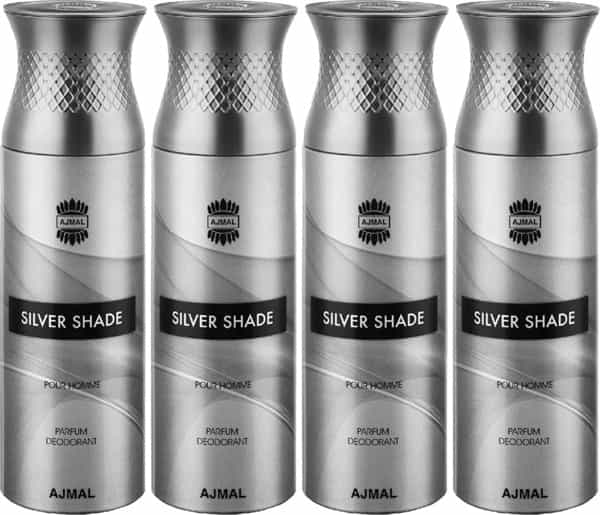 Ajmal Silver Shade Deodorant Spray - For Men (200 Ml Pack Of 4) + Parfum Testers Free