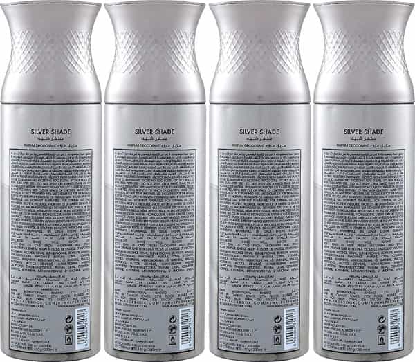 Ajmal Silver Shade Deodorant Spray - For Men (200 Ml Pack Of 4) + Parfum Testers Free