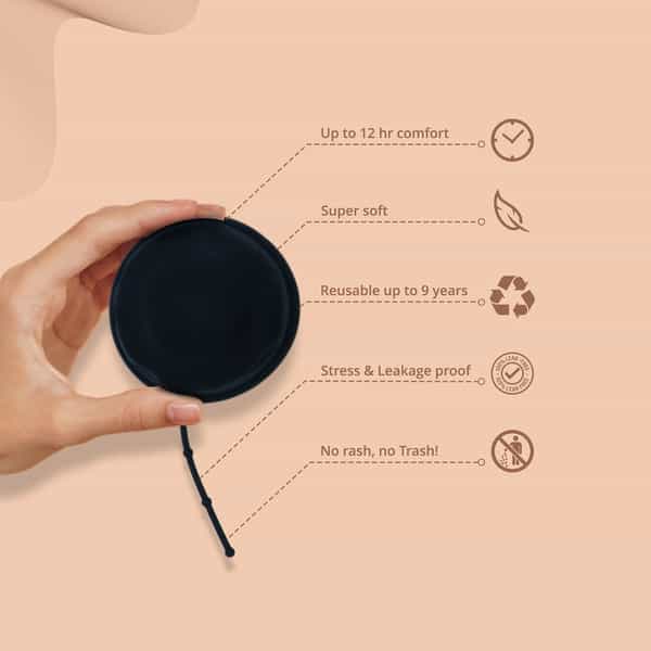 Bbold Reusable Menstrual Disc With Stem | Supersoft | 12H Protection | Black - Small