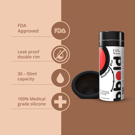 Bbold Reusable Menstrual Disc With Stem | Supersoft | 12h Protection | Black - Small