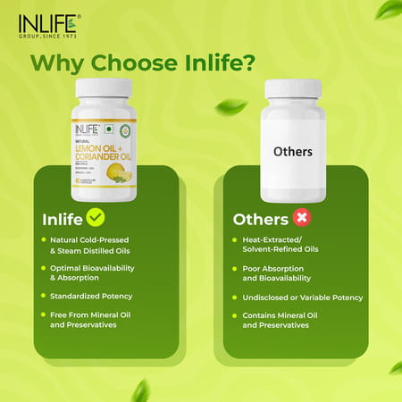 Inlife Natural Lemon Coriander Oil Capsules | Kindey Support Supplement | Veg- 60N