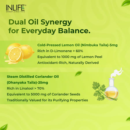 Inlife Natural Lemon Coriander Oil Capsules | Kindey Support Supplement | Veg- 60N