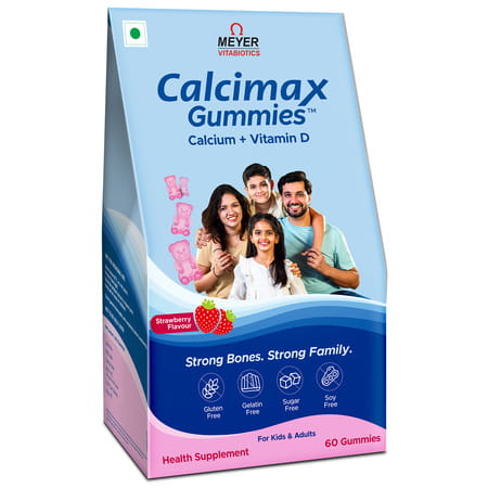 Calcimax Gummies Strawberry Flavour Sugar Free For Kids And Adults 60 Nos