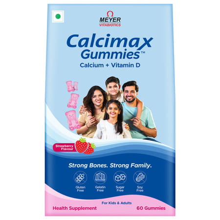 Calcimax Gummies Strawberry Flavour Sugar Free For Kids And Adults 60 Nos