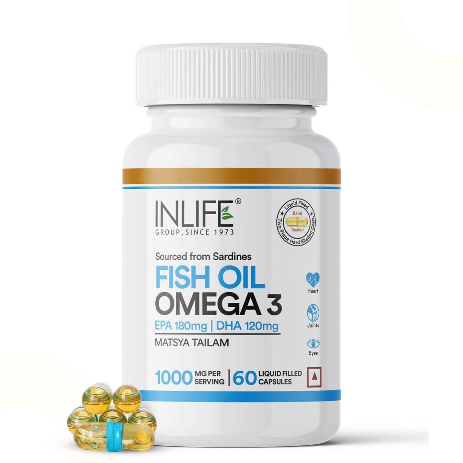 Inlife Fish Oil Capsules Omega 3 | 1000mg | 180mg Epa & 120mg Dha - 60 Liquid Filled Capsules
