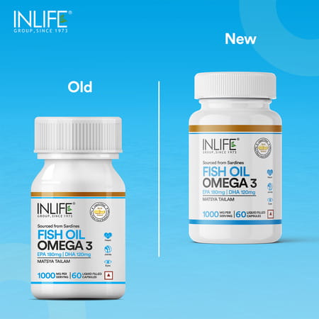 Inlife Fish Oil Capsules Omega 3 | 1000mg | 180mg Epa & 120mg Dha - 60 Liquid Filled Capsules