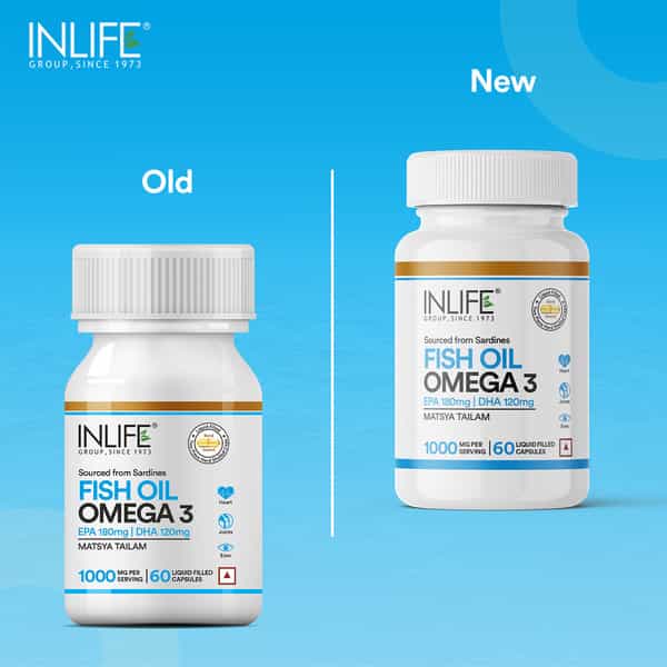 Inlife Fish Oil Capsules Omega 3 | 1000Mg | 180Mg Epa & 120Mg Dha - 60 Liquid Filled Capsules
