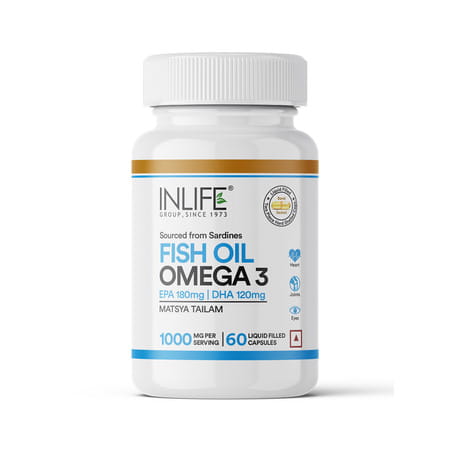 Inlife Fish Oil Capsules Omega 3 | 1000mg | 180mg Epa & 120mg Dha - 60 Liquid Filled Capsules