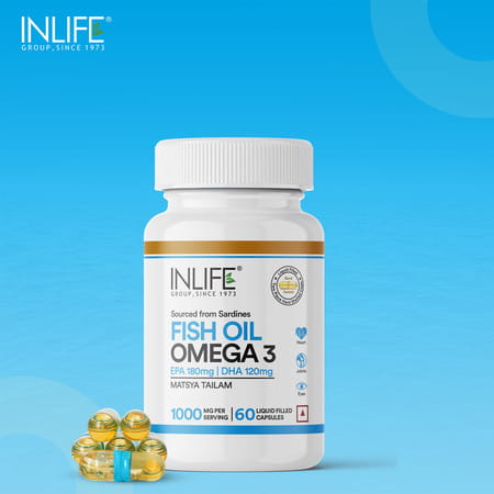 Inlife Fish Oil Capsules Omega 3 | 1000mg | 180mg Epa & 120mg Dha - 60 Liquid Filled Capsules