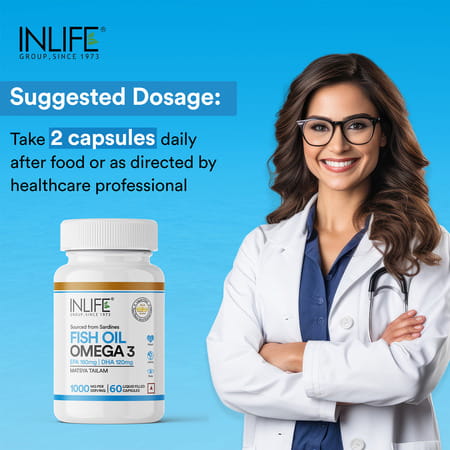 Inlife Fish Oil Capsules Omega 3 | 1000mg | 180mg Epa & 120mg Dha - 60 Liquid Filled Capsules