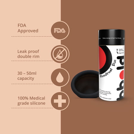 Bbold Reusable Menstrual Disc Without Stem | Supersoft | 12h Protection | Black - Small