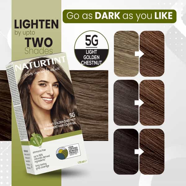 Naturtint Permanent Hair Colour 5G Light Golden Chestnut 170Ml Ammonia Free 92% Natural Ingredients