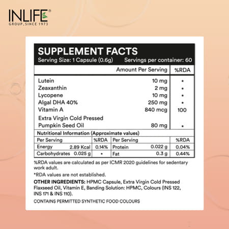 Inlife Lutein (10mg) And Zeaxanthin (2mg) Supplements - 60 Veg Capsules