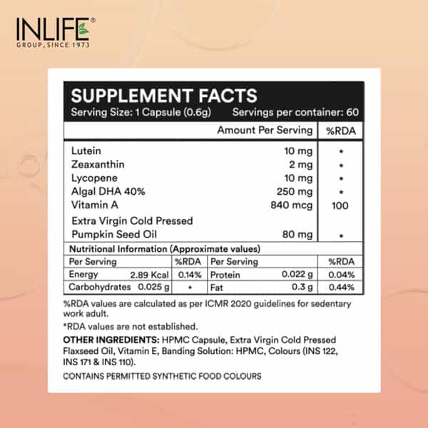 Inlife Lutein (10Mg) And Zeaxanthin (2Mg) Supplements - 60 Veg Capsules