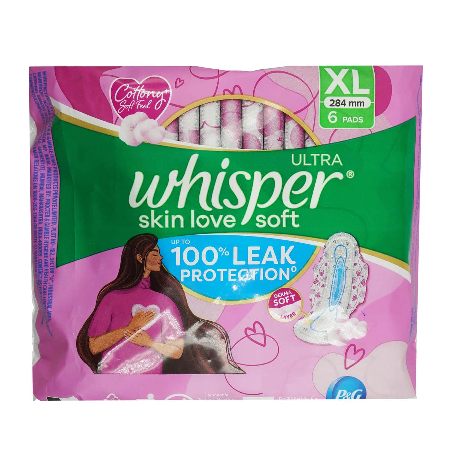 WHISPER ULTRA SKIN LOVE SOFT XL (284 MM) SANITARY NAPKIN 6 NO'S