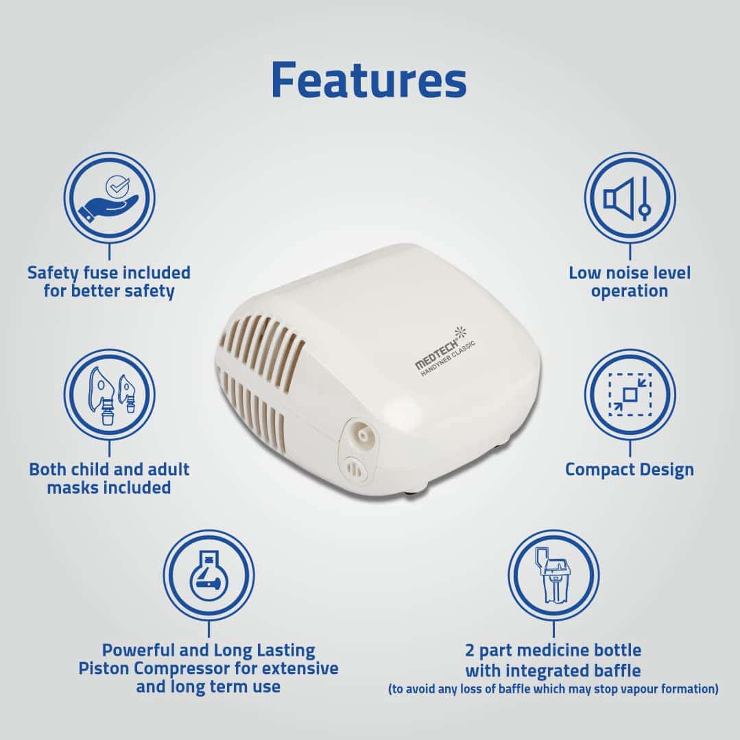 MEDTECH HANDYNEB CLASSIC COMPRESSOR NEBULIZER COMPACT MACHINE COMPLETE MASK KIT FOR ADULT AND CHILD