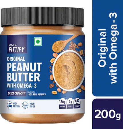 Saffola Fittify Original Peanut Butter With Omega-3 Extra Crunchy 200g Jar