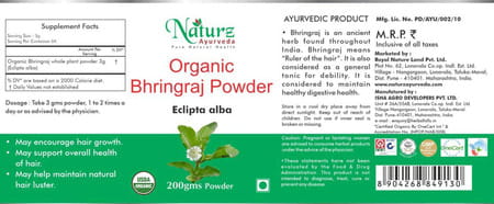 Naturz Ayurveda Organic Bhringraj Powder - 200 Gms (Pack Of 4)