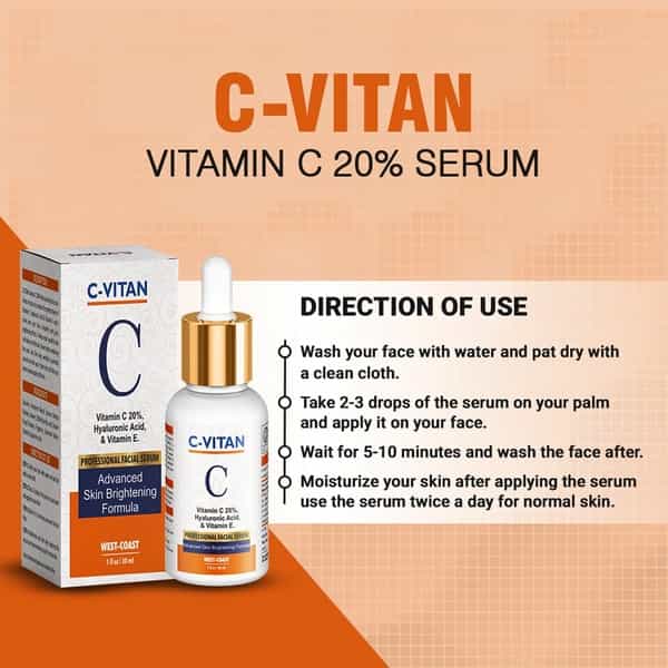 Healthvit C - Vitan Vitamin C 20% Hyaluronic Acid & Vitamin E Professional Facial Serum - 30Ml