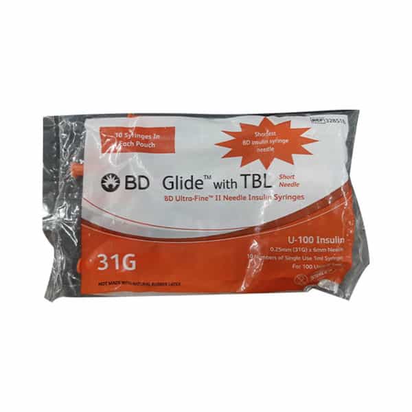 Bd Glide With Tbl Ultra Fine Needle Insulin (328518) U100 31 G X 6 Mm Syringes (Pack Of 10)