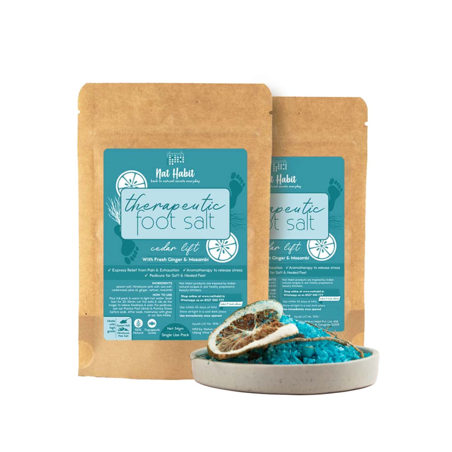 Nat Habit Cedarwood Therapeutic Foot Salt With Ginger & Mosambi Foot Spa | Aromatherapy - 100g
