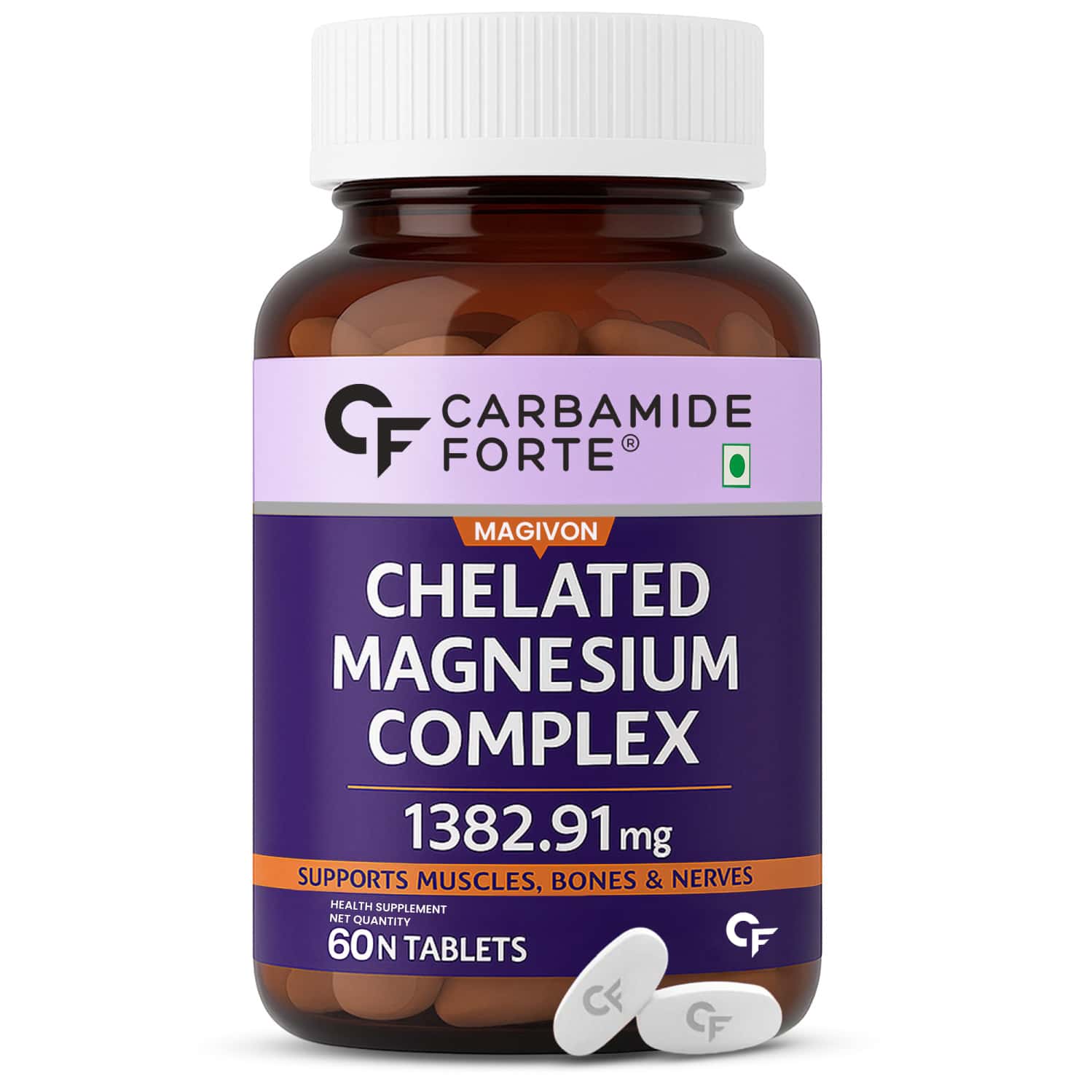 Carbamide Forte Chelated Magnesium Citrate Oxide Supplement | Support Bones Muscle & Nerve - 60 Tabs