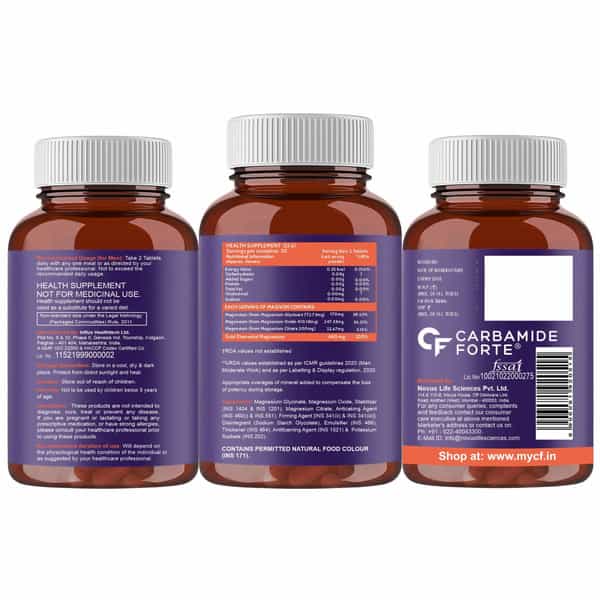 Carbamide Forte Chelated Magnesium Citrate Oxide Supplement | Support Bones Muscle & Nerve - 60 Tabs