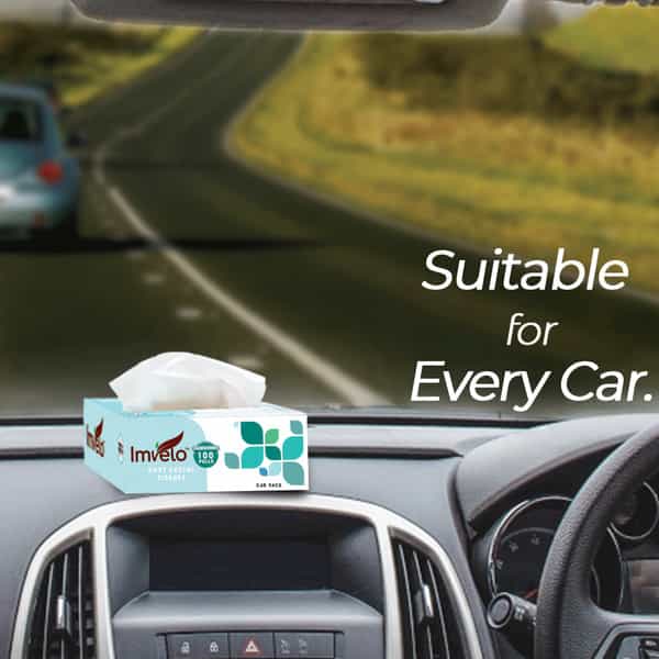 Imvelo 2 Ply Facial Tissues Box | Car Pack (Pack Of 10) Each Pack 100 Pulls 200 Sheets | Ultra Soft