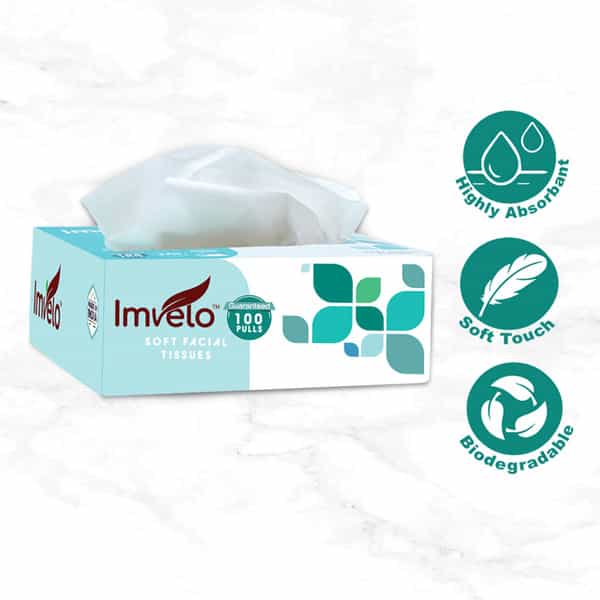 Imvelo 2 Ply Facial Tissues Box | Car Pack (Pack Of 10) Each Pack 100 Pulls 200 Sheets | Ultra Soft