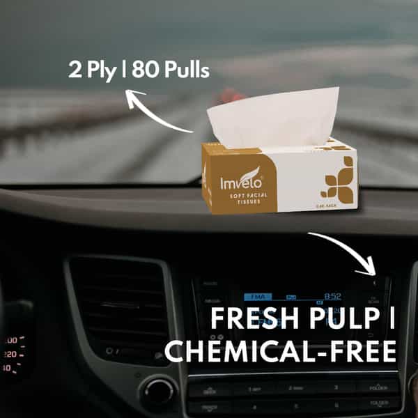 Imvelo 2 Ply Facial Tissues Box | Car Pack (Pack Of 10) Each Pack 100 Pulls 200 Sheets | Ultra Soft