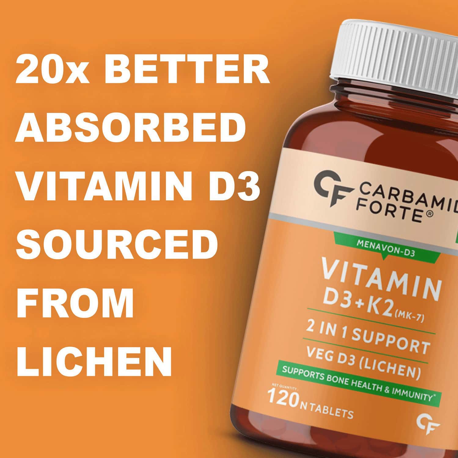Buy CARBAMIDE FORTE VITAMIN D3+K2 MK7 120 VEG TABLETS Online & Get