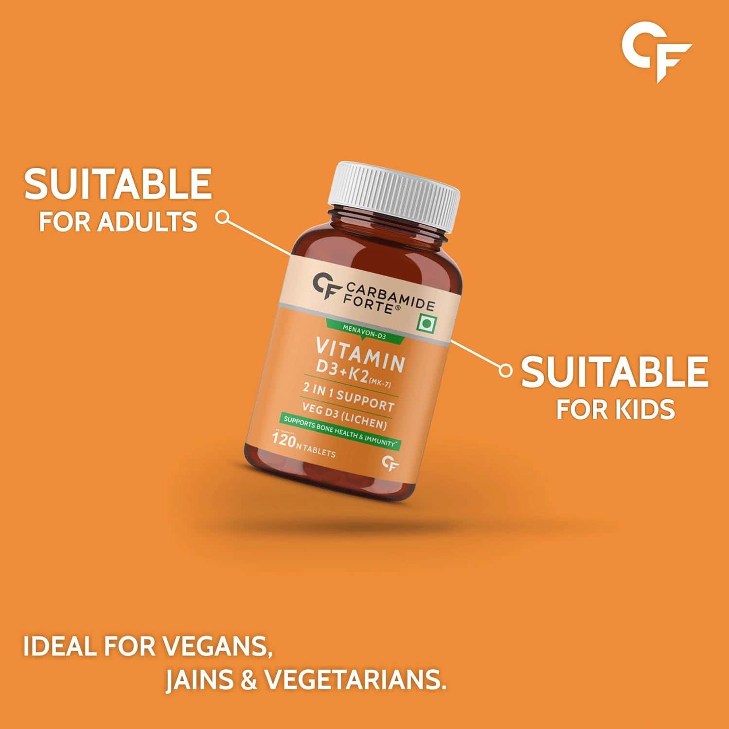 Buy CARBAMIDE FORTE VITAMIN D3+K2 MK7 120 VEG TABLETS Online & Get