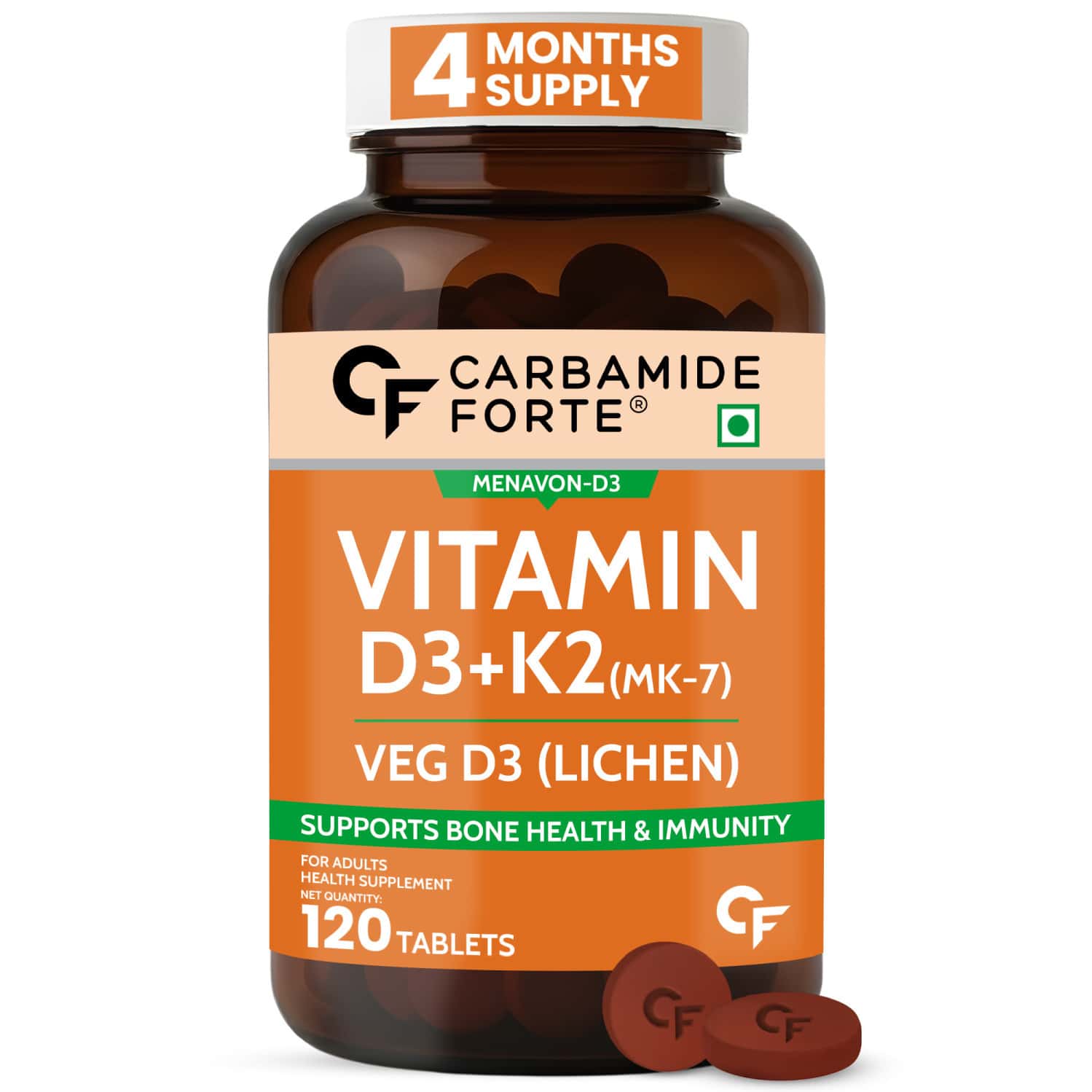 Carbamide Forte Vitamin D3+k2 Mk7 Bottle Of 120 Veg Tablets