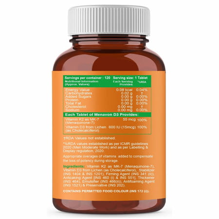 Carbamide Forte Vitamin D3+K2 Mk7 Bottle Of 120 Veg Tablets