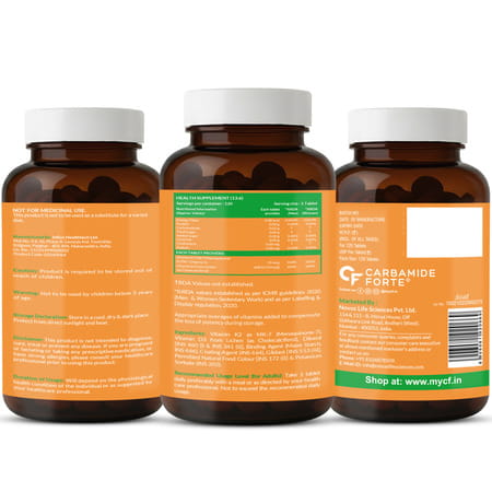 Carbamide Forte Vitamin D3+K2 Mk7 Bottle Of 120 Veg Tablets