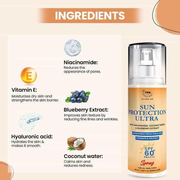 Tnw The Natural Wash Ultra Spf 60 Spray With Niacinamide & Hyaluronic Acid | Sun Protection 100 Ml