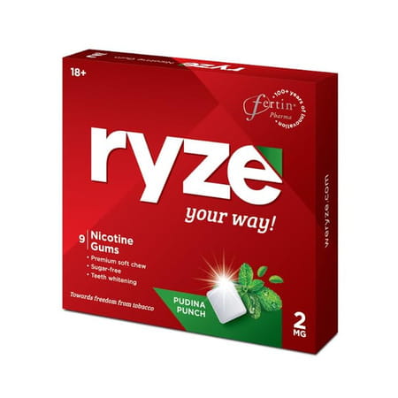 Ryze Nicotine Gum 2mg | Pudina Punch | 2mg | Helps Quit Smoking & Tobacco | 9 Count | Pack Of 20