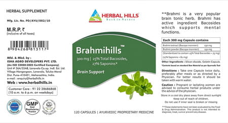 Herbal Hills Brahmihills - 120 Capsule (Pack Of 2) Brahmi Capsules