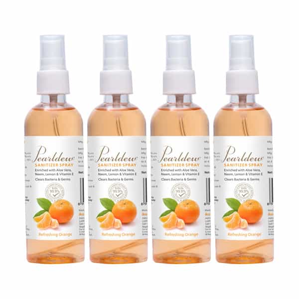 Pearldew Sanitizer Spray (Orange) 120 Ml | Aloe & Neem | Paraben Free (Pack Of 8)