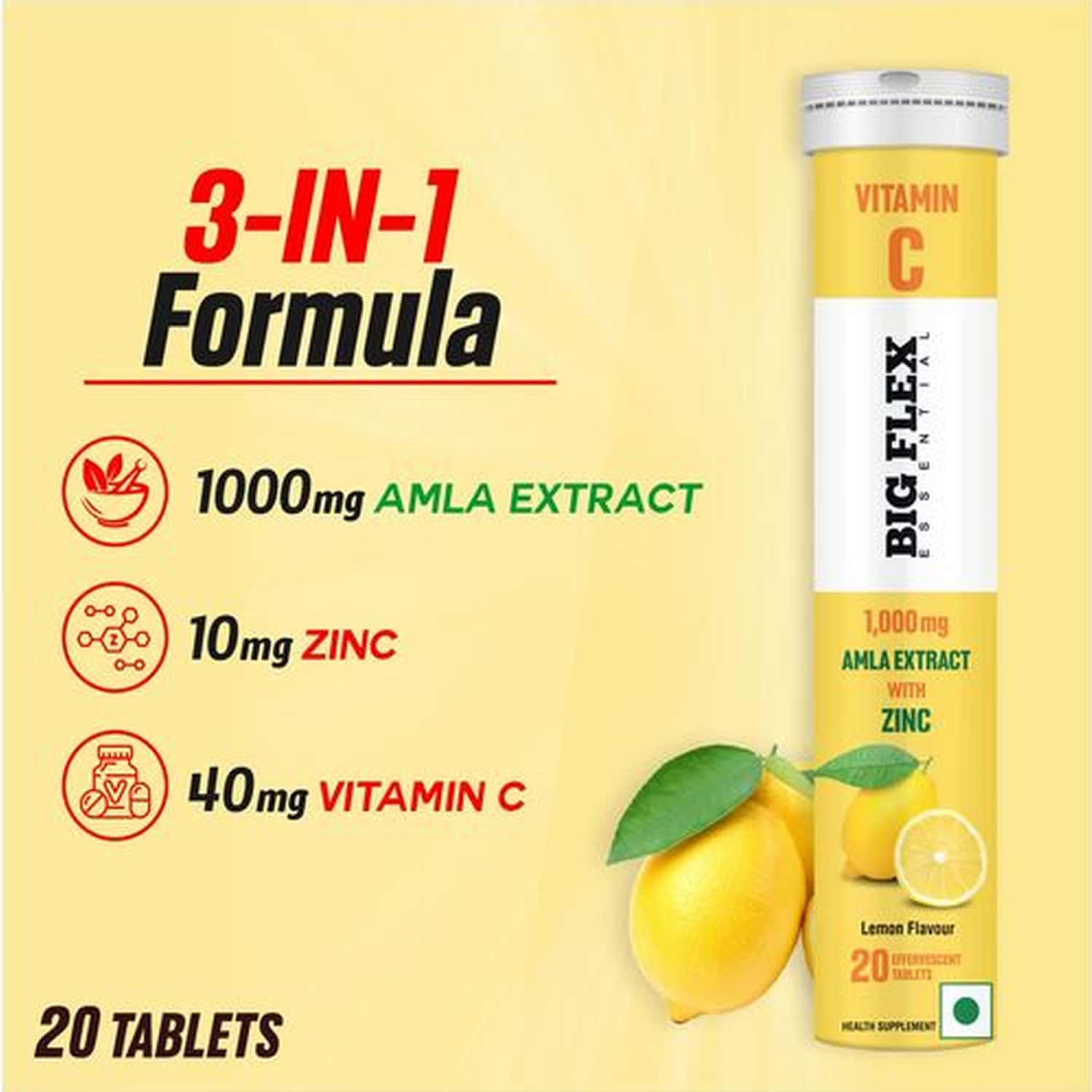 Buy BIGFLEX VITAMINC 1000MG NATURAL AMLA EXTRACT + 10MG ZINCPACK OF 3