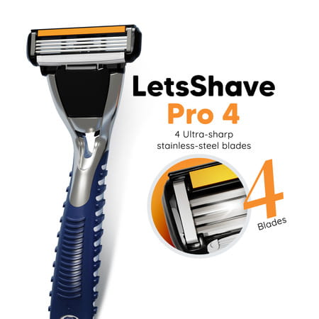 Letsshave Pro 4 Shaving Razor For Men - Pro 4 Blade + Razor Handle