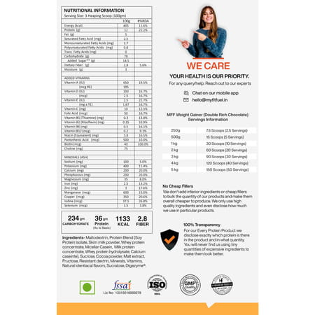 Myfitfuel Mff Weight Gainer 1 Kg (2.2 Lbs) Double Rich Chocolate