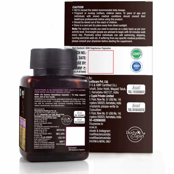 Wow Life Science Glutathione With Milk Thistle Extract 500 Mg - 30 Vegetarian Capsules