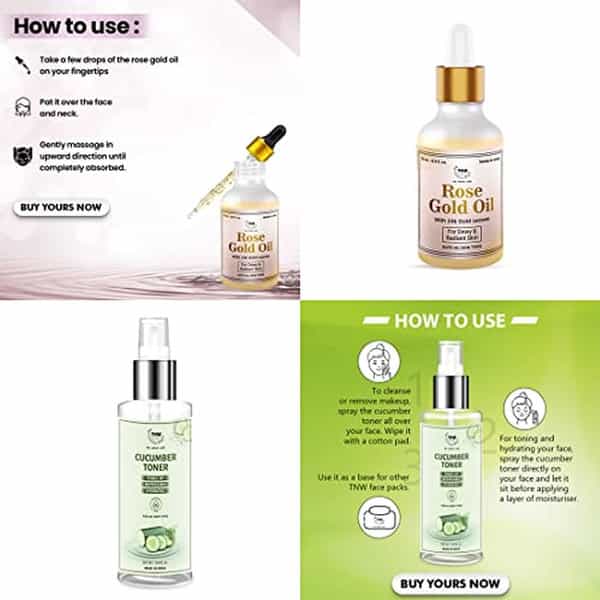 Tnw The Natural Wash Skincare Combo With Rose Gold Oil & Cucumber Tonersuitable For All Skin Types