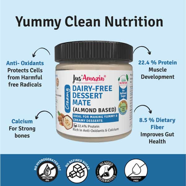 Jus Amazin Dairy-Free Dessert Mate (Almond Based)-200G Sweetened With Jaggery|Clean Nutrition
