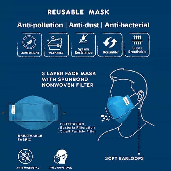 Carriall Adult Unisex 3 Layer Reusable Washable Cotton Mask (Camsm075) Pack Of 3