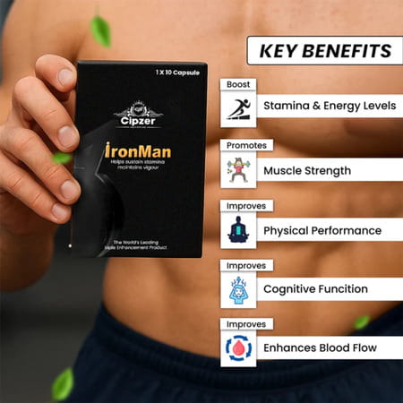 Cipzer Ironman Capsules 10 Pills | Supports Mens Vitality| Stamina & Overall Wellness