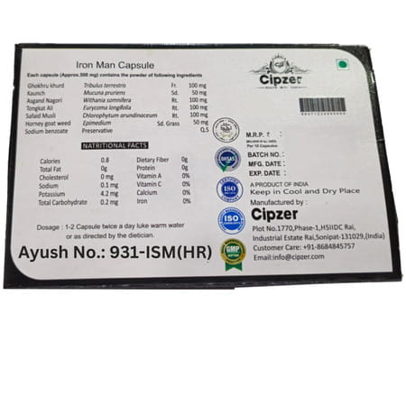 Cipzer Ironman Capsules 10 Pills | Supports Mens Vitality| Stamina & Overall Wellness