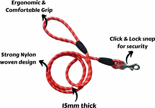 Pawcloud Nylon Dog Rope Leash | Large/Giant Dogs | Extra Large- Long 72 Inch (6 Ft) | Red -15Mm