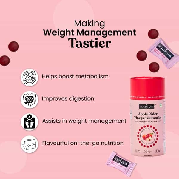 Kapiva Apple Cider Vinegar Gummies - Health Supplement For Weight Management - 60 Gummies